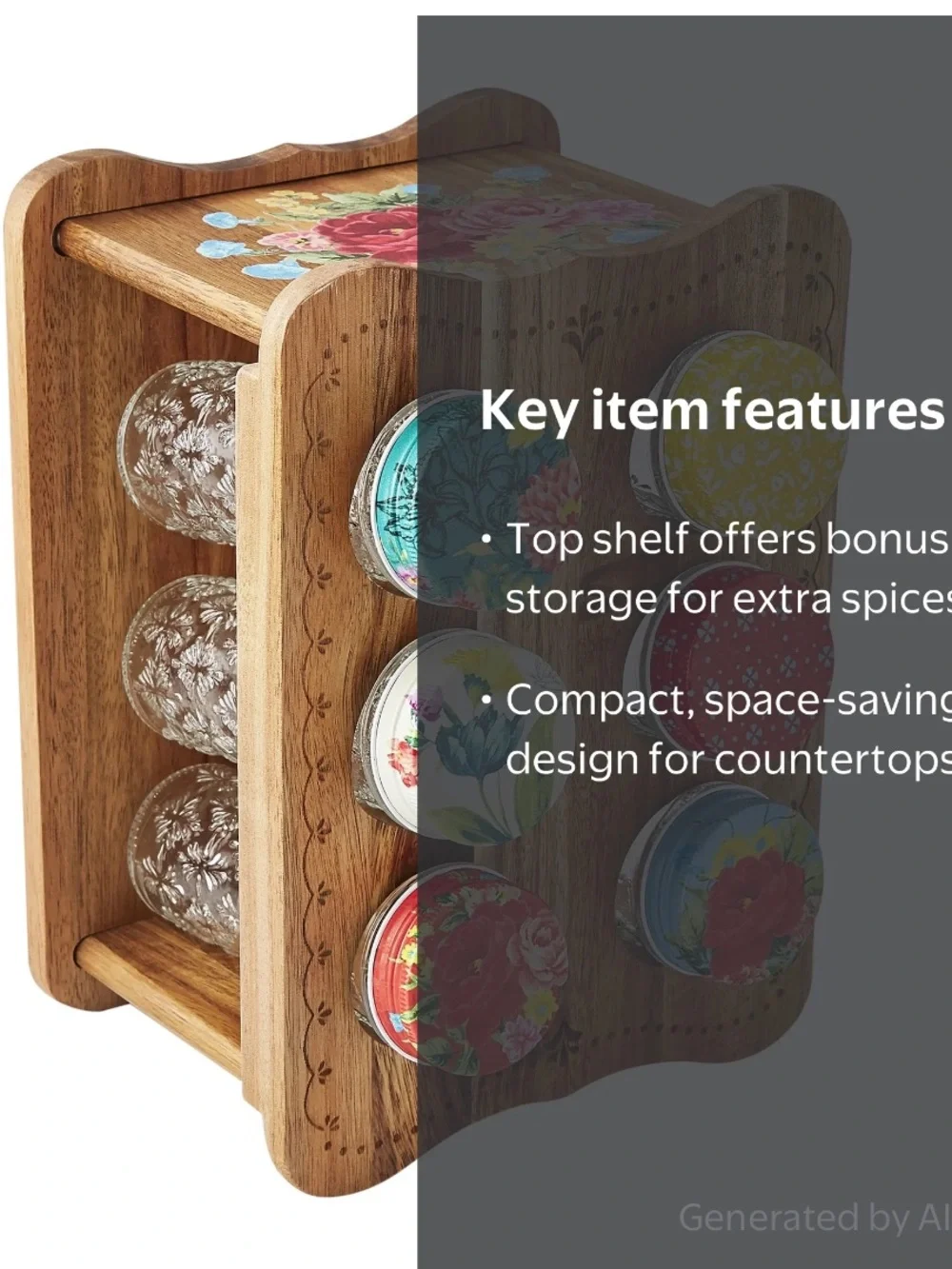 The Pioneer Woman Sweet Rose Acacia Wood Spice Rack with Glass Decorative Jars